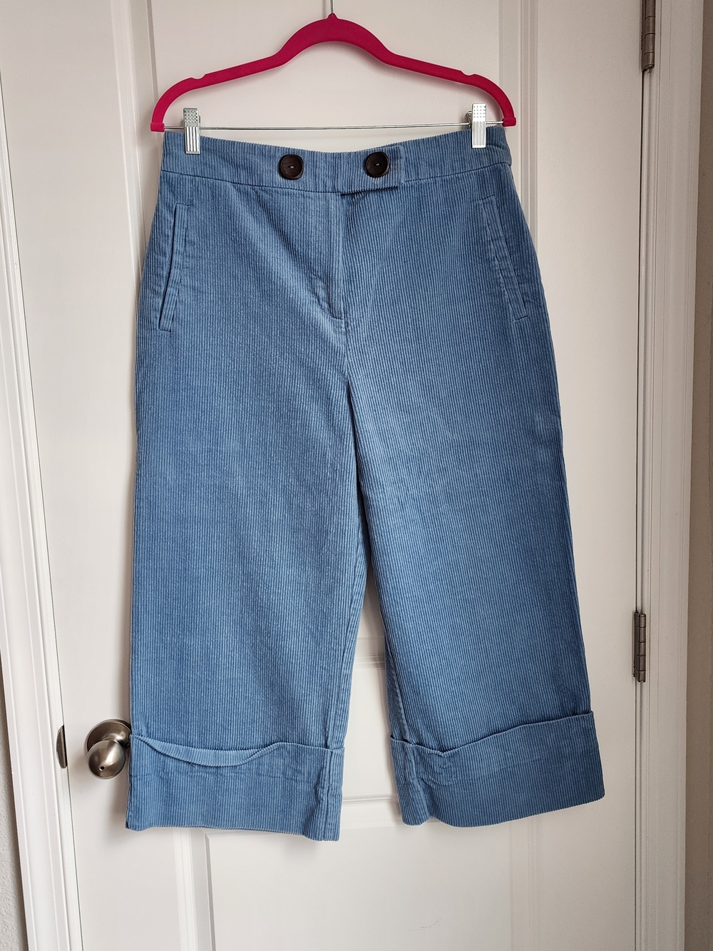 Topshop Light Blue Wide-Leg Cropped Corduroy Trouser Pant